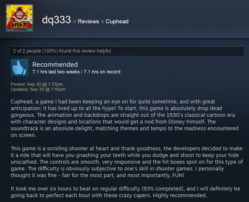 Illustration for article titled Cuphead, As Told By Steam Reviews